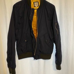 Gap, Tall M, bomber jacket, navy blue with gold interior